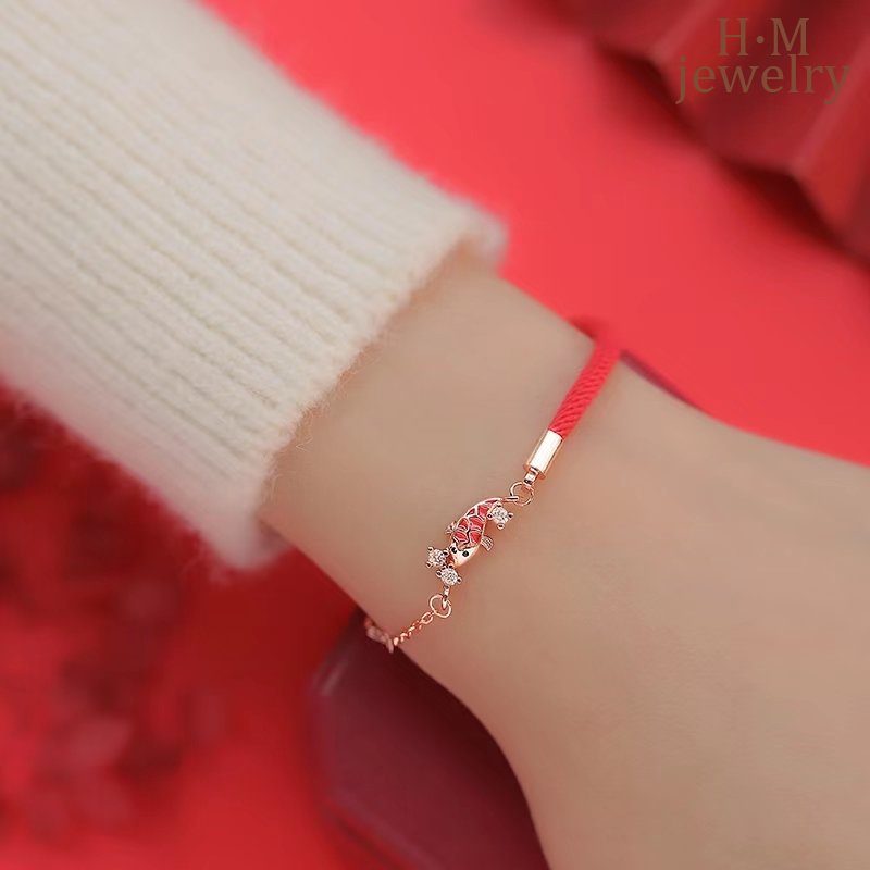 Koi Gelang Tangan Tali Anyam Motif Tulisan Good Luck Wealth Untuk Pasanganpriawanita