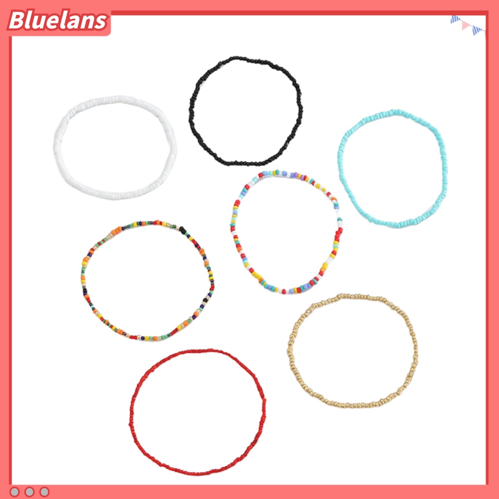 7 Pcs Gelang Kaki Manik-Manik Bulat Handmade Gaya Bohemian Untuk Wanita