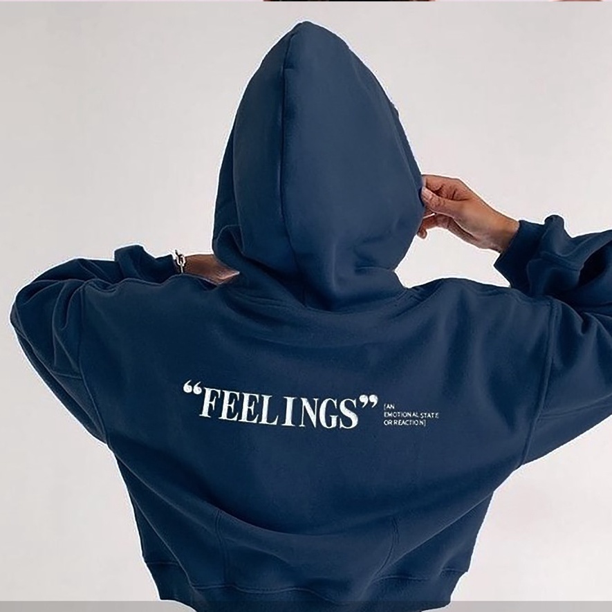 Hoodie Crop Feelings - Pakaian Wanita - Allsize - Bahan Fleece