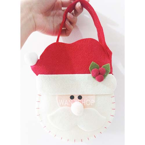 TAS NATAL KEPALA 20 cm goodie bag hadiah kado permen christmas bag flanel santa snowman rusa