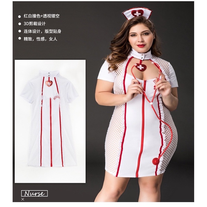 Lingerie Cosplay jumbo nurse suster wanita plus size baju tidur big size import sexy