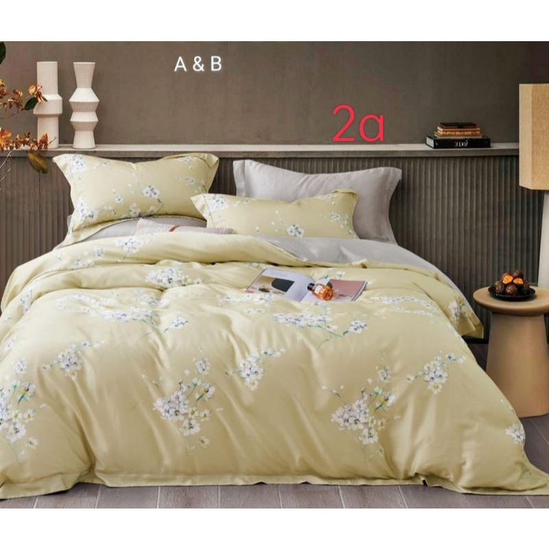 (2)BYAK MOTIF!!FULL SET BEDCOVER SPREI SUTRA ORGANIK SERAT BAMBOO ORIGINAL