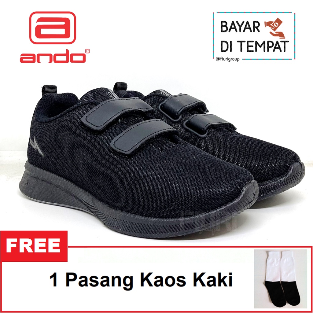 FIURI - ANDO ORIGINAL -  BSC 31 PEREKAT 29-36 FULL HITAM - SEPATU SNEAKERS KANVAS SOL KARET ANAK KECIL PEREMPUAN LAKI-LAKI - SEPATU KETS LUCU FASHION TRENDY - SEPATU SEKOLAH PAUD TK SD KRETEKAN PEREKAT CEWEK COWOK MURAH PROMO DISKON BONUS KAOS KAKI