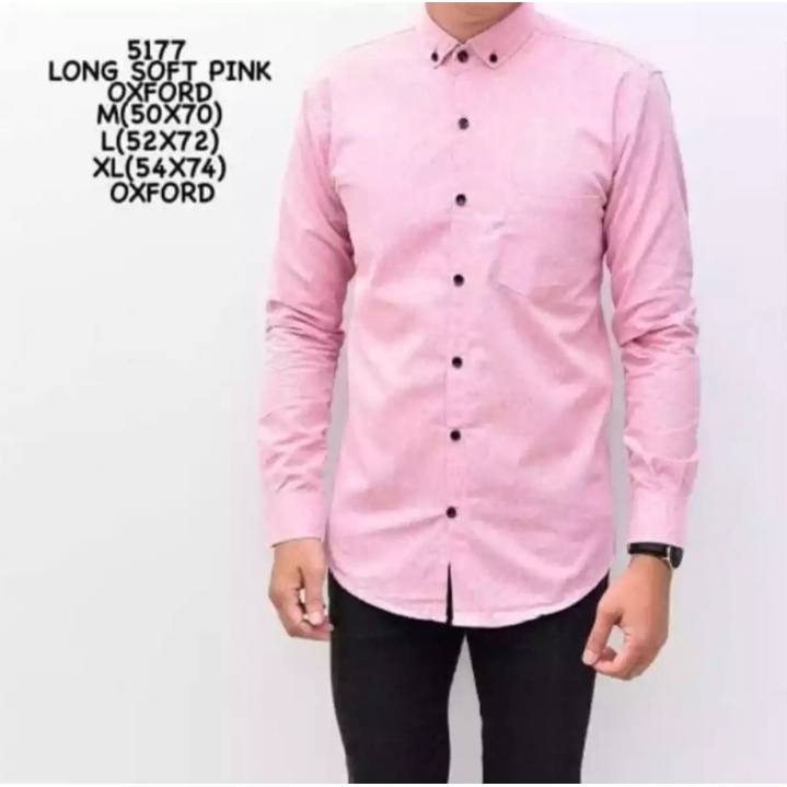kemeja panjang pria cowok gatlemen cowok biru navy dongker polos formal kantor-Soft Pink