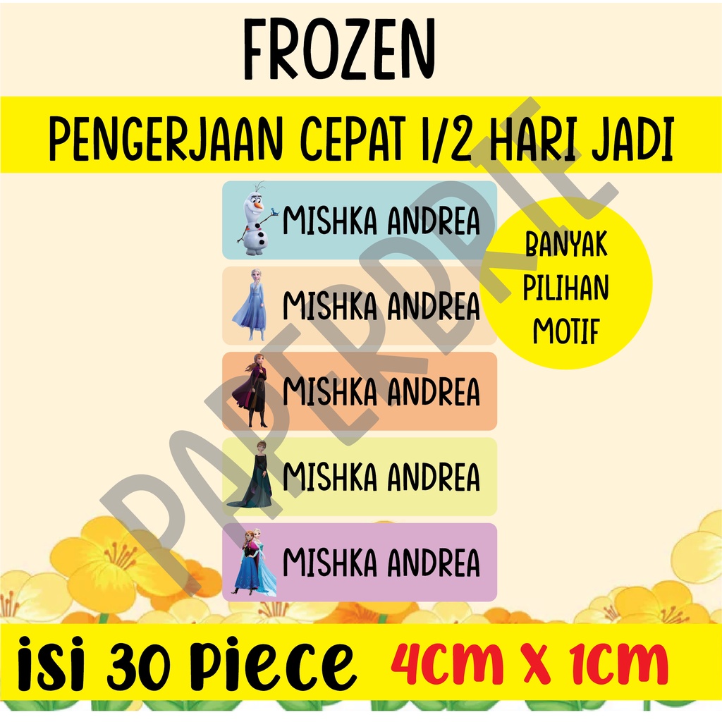 Stiker nama anak waterproof karakter stiker buku pelajaran stiker pensil pinsil sticker nama anak karakter