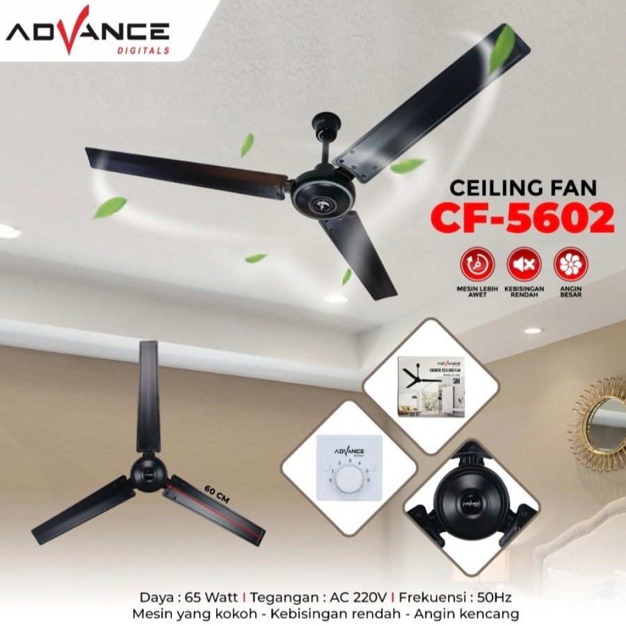 Kipas Angin GANTUNG Advance CF-5602 Ceiling Fan Besi HITAM