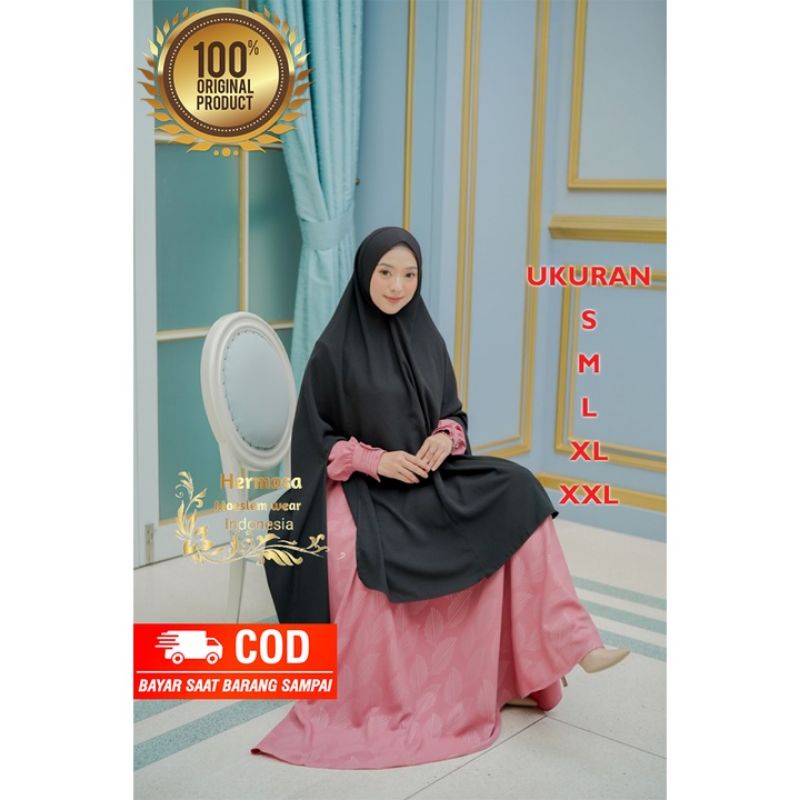 Gamis Syar'i Hermosa Original Embos Wolfis Motif Daun (Dusty Pink)