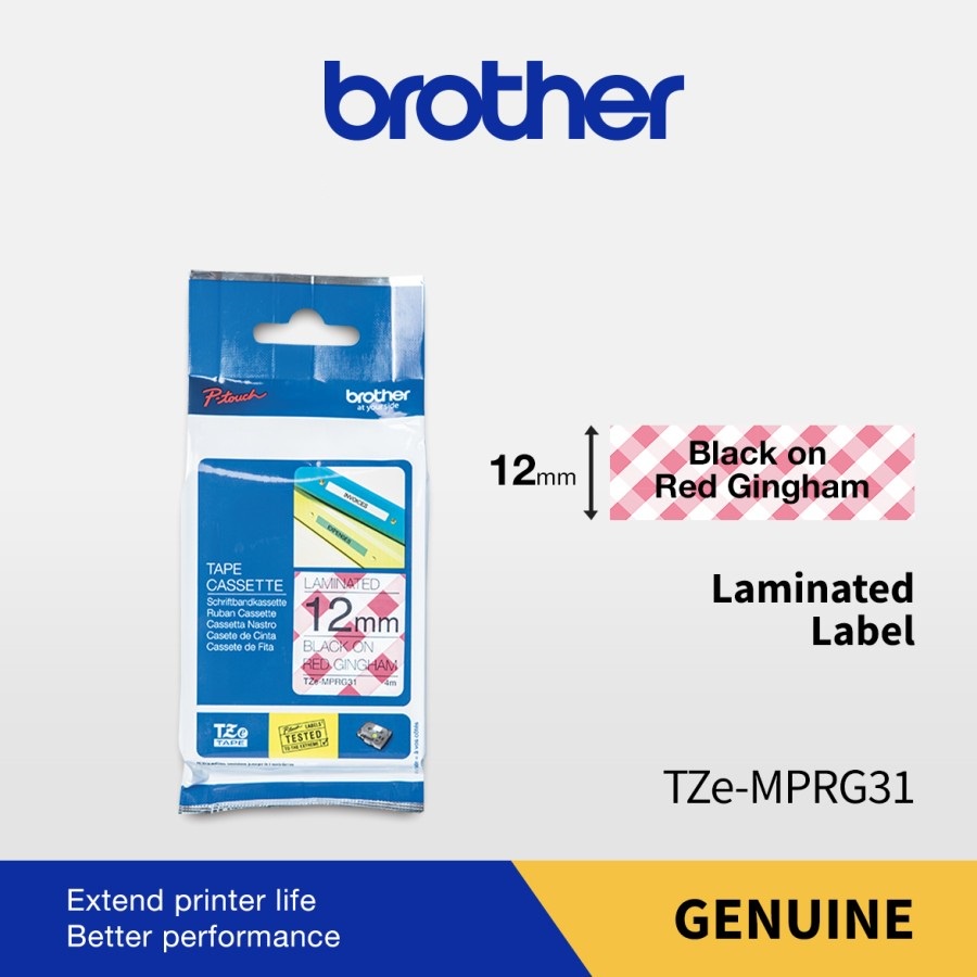 

Brother Color Tape TZE-MPRG31 12mm Laminated Black On Red Gingham