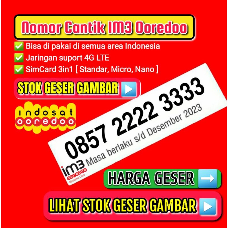 Nomor Cantik Indosat IM3 Triple -Nomor Cantik IM3 Murah Rapi Ekor Triple 111 222 333 444 555 666