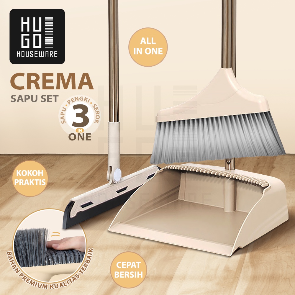 HUGO Sapu Lantai 3 in 1 Broom Set Alat Pembersih Lantai Sapu Pengki Serokan Air