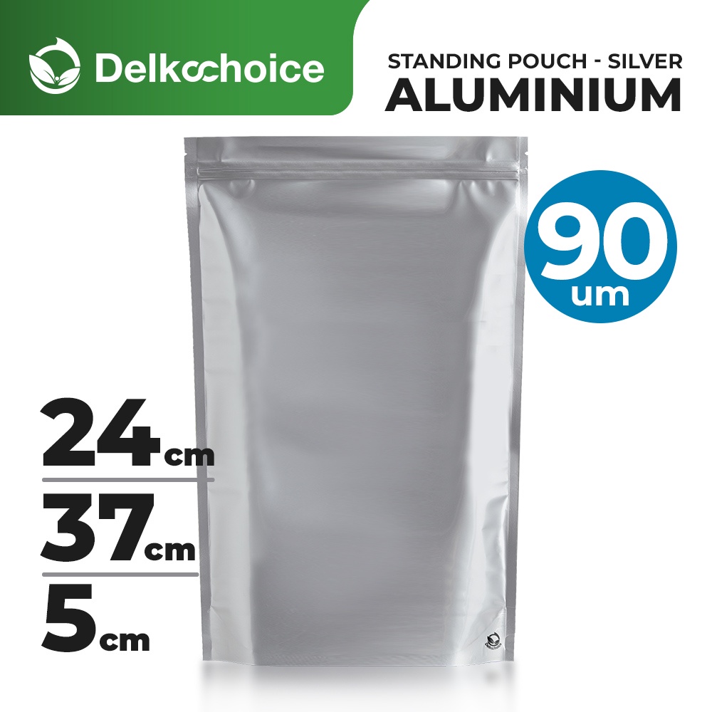 STANDING POUCH ZIPLOCK SILVER ALUMUNIUM FOIL EKONOMIS - PLASTIK KLIP 24x37 DELKOCHOICE