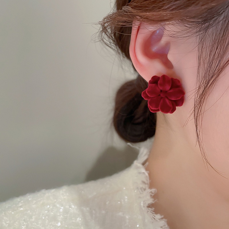 Anting Tusuk Motif Bunga Merah Bahan Resin Untuk Wanita