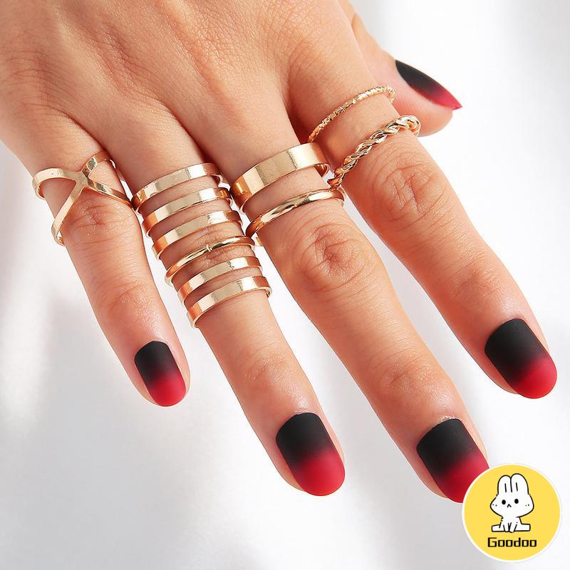 8 Pcs/set Retro Multi-Lapisan Pembukaan Cross Cincin Wanita Fashion Perhiasan Hadiah -Doo