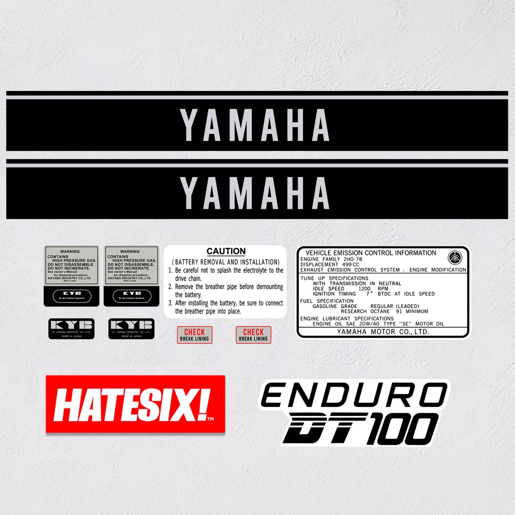 Sticker Stiker Decal Yamaha Enduro DT100 Hatesix