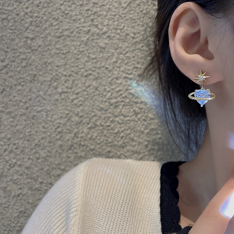 Anting Tusuk Sterling silver 925 Desain Bintang Hias Kristal Zircon Mewah Untuk Wanita