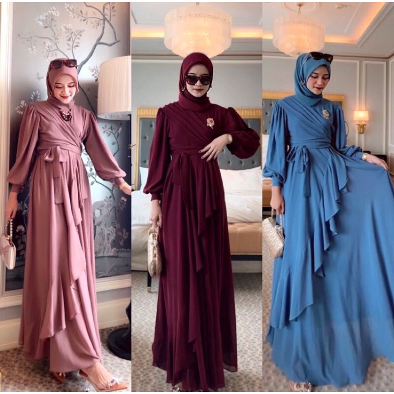 NEW PRODUCH Meyhira Dress/Gamis Wanita Terbaru Matt Ceruty Babydoll Full Furing/Fashion MEYHIRA DRES