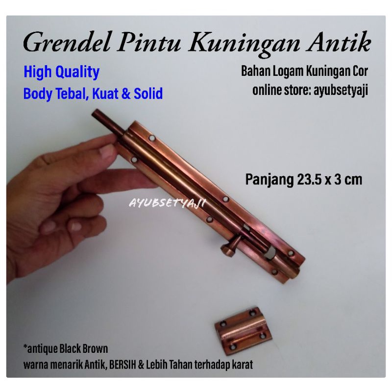Pengunci Pintu Panjang 23.5cm Kuningan TEBAL KUAT Grendel antik Solid Pengaman jendela rumah kunci p