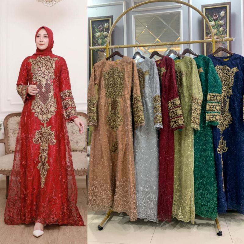 GAMIS PUTRIE DELINA // BAHAN TILLE BORDOR PREMIUM FULL // FURING BAHAN SATIN VELVET // ORIGINAL By Pelangi Jaya