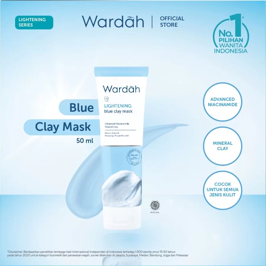 Wardah Lightening Blue Clay Mask 50 gr - wardah - cuci muka - clay mask