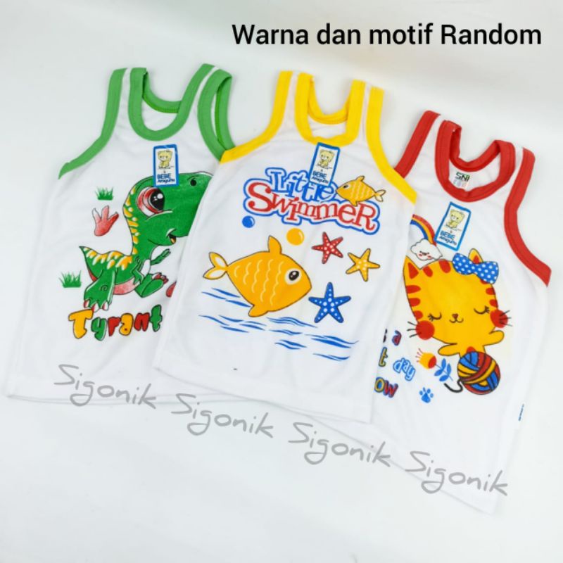 Singlet Motif Anak Cowok BEBE AMIGUITO S M L XL XXL 2XL Kaos Kurang Dalaman Sablon DINO Batita Balita Paud TK Cewek Laki-laki Unisex Katun Kengsi Tanktop Tangtop Warna Warni Grosir Murah Sigonik