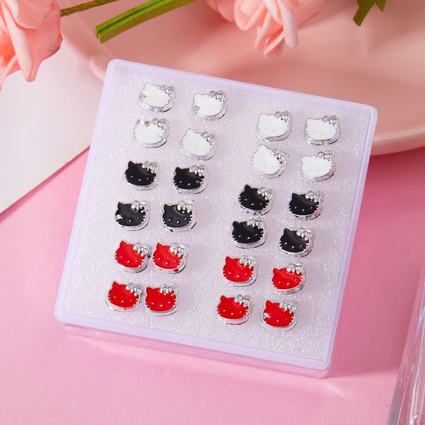 12 Pasang Anting Tusuk Motif Salib / Kucing / Pohon Natal anti Radang Untuk Wanita