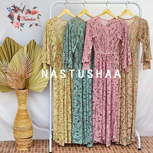 Kaftan Brukat Serena Import Wanita Tanpa Inner / Terusan Muslim / Lebaran / Kondangan / Hajatan Baju Pesta Busui Friendly Variasi Bordir Bunga Lengan Panjang Ada Layer Bagian Lengan