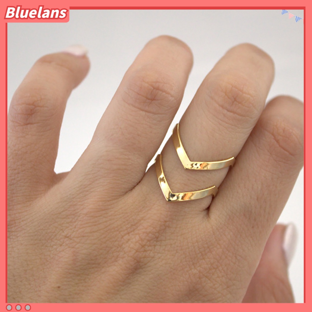Bluelans Knuckle Ring Half Opened Fashion Jewelry Double V-shaped Adjustable Vintage Women Lucky Rings