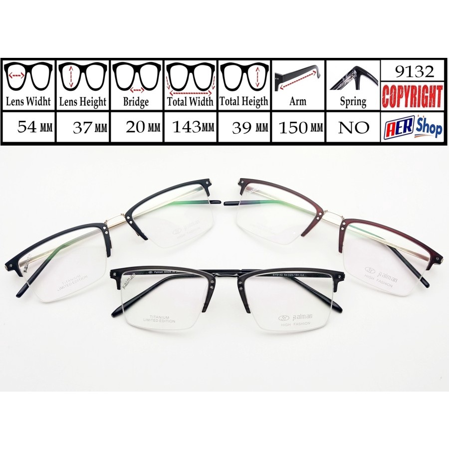 Original kacamata minus half frame PALMAN frame kacamata minus kotak