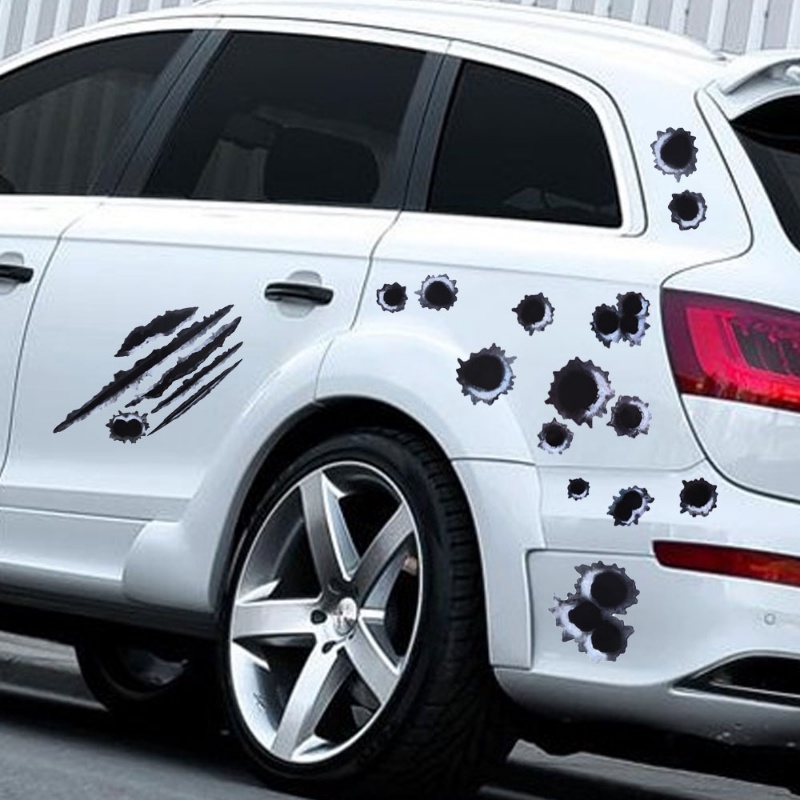 1 Pc Sticker Decal Dekorasi Mobil Bentuk Lubang Peluru 3D