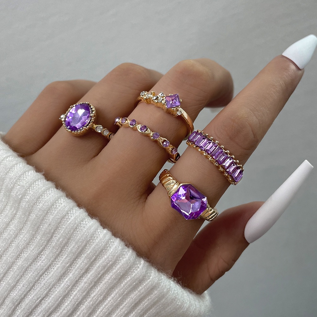 Set Perhiasan Cincin Jari Wanita Bentuk Hati Kupu-Kupu Geometris Silang Aksen Mutiara Warna Emas Gaya Boho Vintage Butterfly