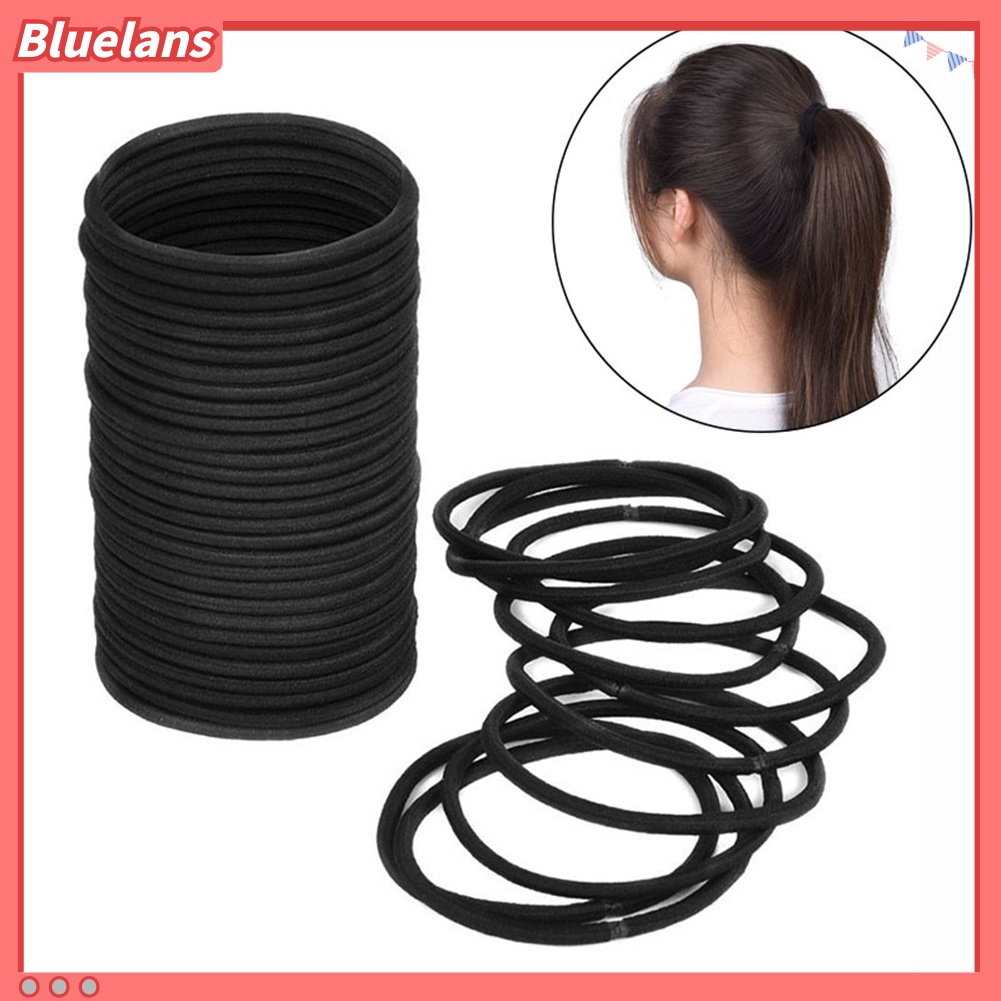 [Bayar Di Tempat]100Pcs Ikat Rambut Elastis Tebal Warna Hitam untuk Ponytail