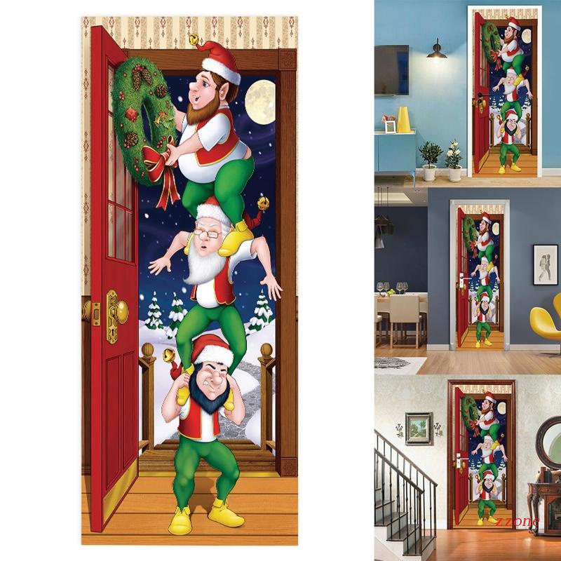 Zzz 2pcs / set Stiker Dinding / Pintu / Kulkas Motif Santa Claus / Natal Anti Air Untuk Dekorasi Rumah