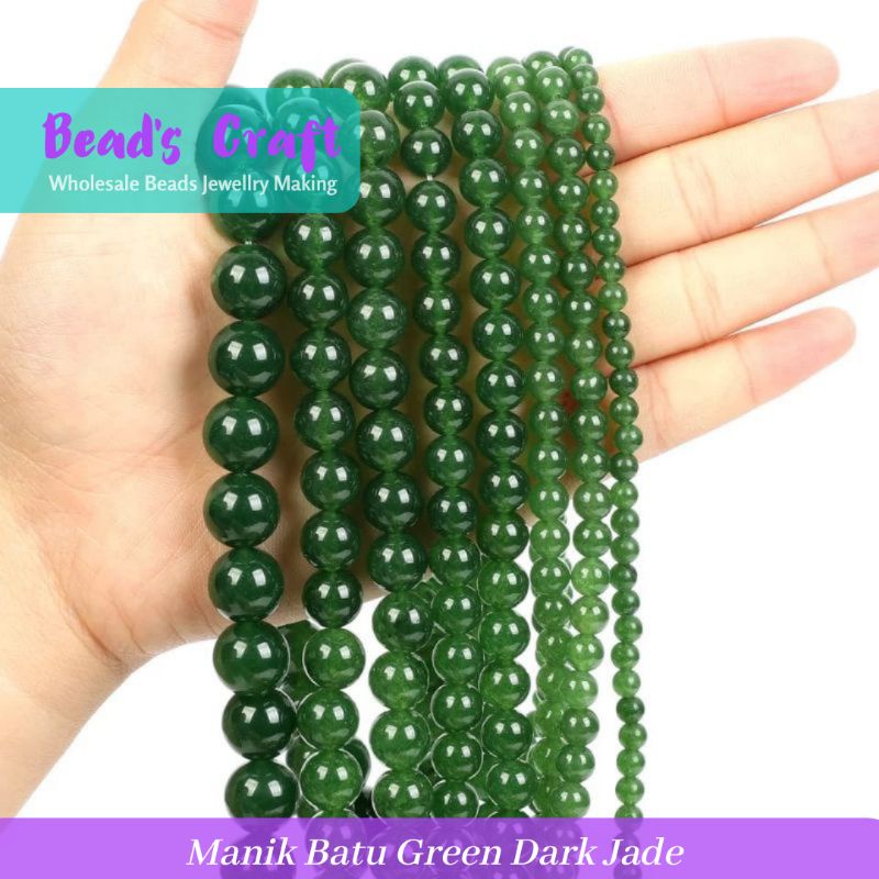 Manik Batu Alam Akik Kuarsa Hijau Tua 4mm 6mm 8mm 10mm