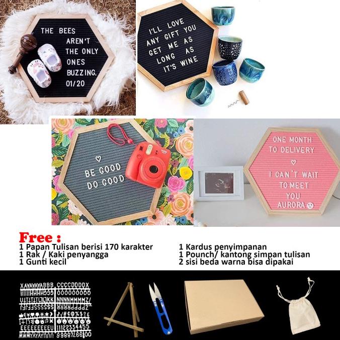 

(COD) PROMO Felt Letter board 2 sisi warna set lengkap hexagon ukuran 26x30 TERJAMIN Kode 1348