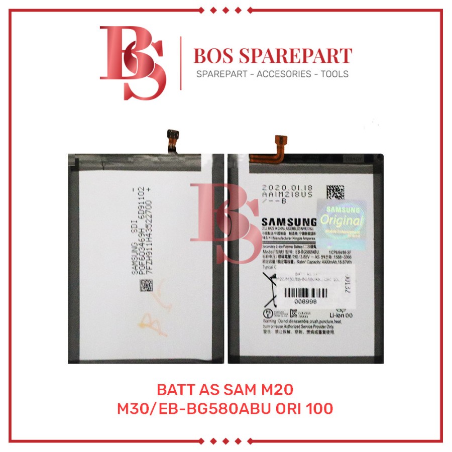 BATTERY AS SAMSUNG M20 / M30 / EB-BG580ABU ORI 100/ BATERAI / BATRE