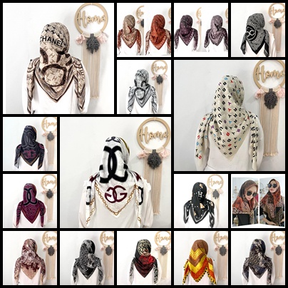 HIJAB SEGIEMPAT VOAL MOTIF VN LASABEL HS HL G DORADORA KUPU KUPU KEYZ HIJAB KODE H