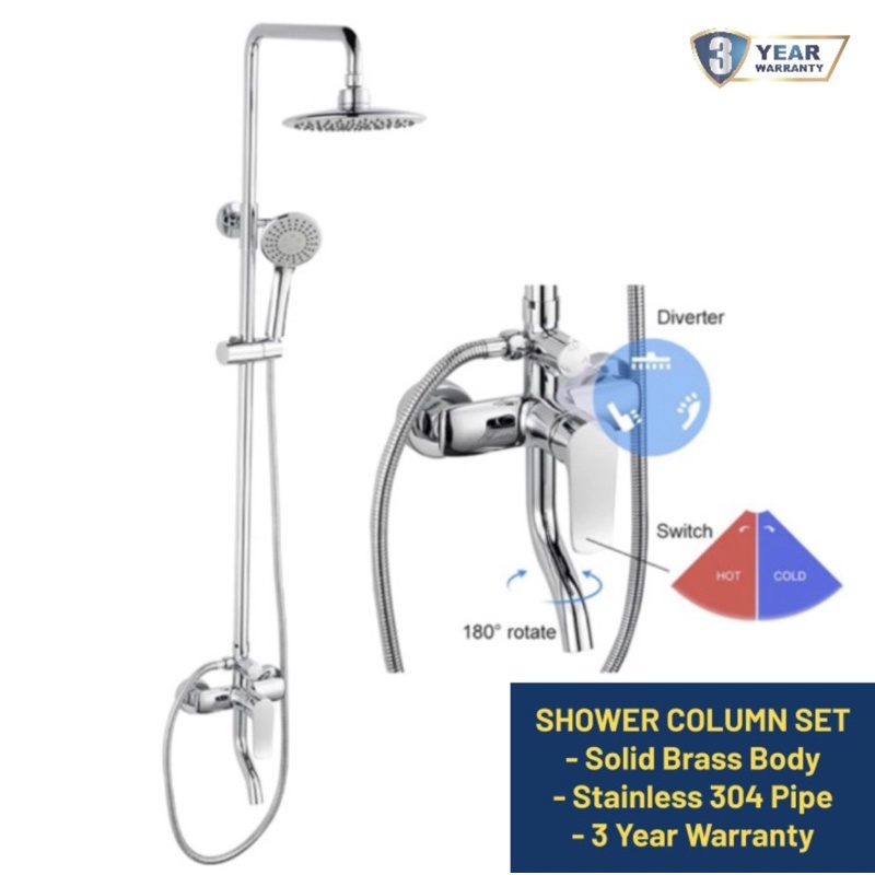 HS329 Shower Tiang Column Set Mandi Kran Panas Dingin Mixer Chrome - Kran Shower Set