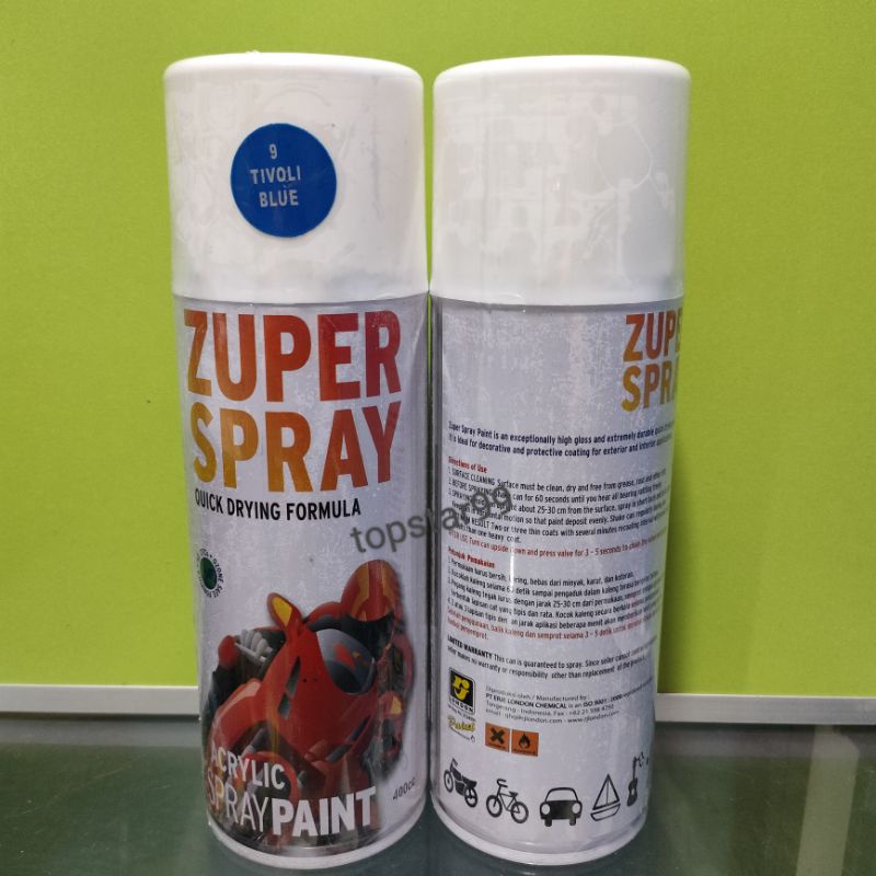 ZUPER Spray Paint Pilox Pilok Zuper Tivoli Blue Biru Glossy 9 400cc Cat Semprot Zuper Acrylic Ukuran Besar 400 cc