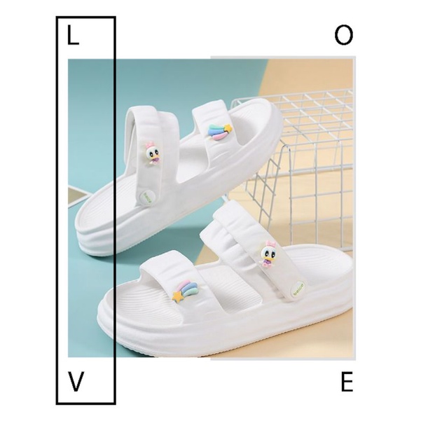 ￼Sandal Jisso Pelangi Disney Casual Tali Slip On Wanita Import High Quality RF