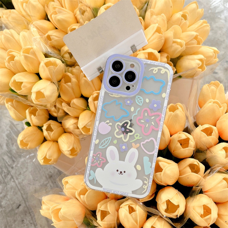 IPHONE Kartun Pelindung Hewan Kelinci Lucu Kelinci Transparan Phone Case Cover Untuk Iphone7 8 PLUS X XR XS 11 12 13 14 PRO MAX SE