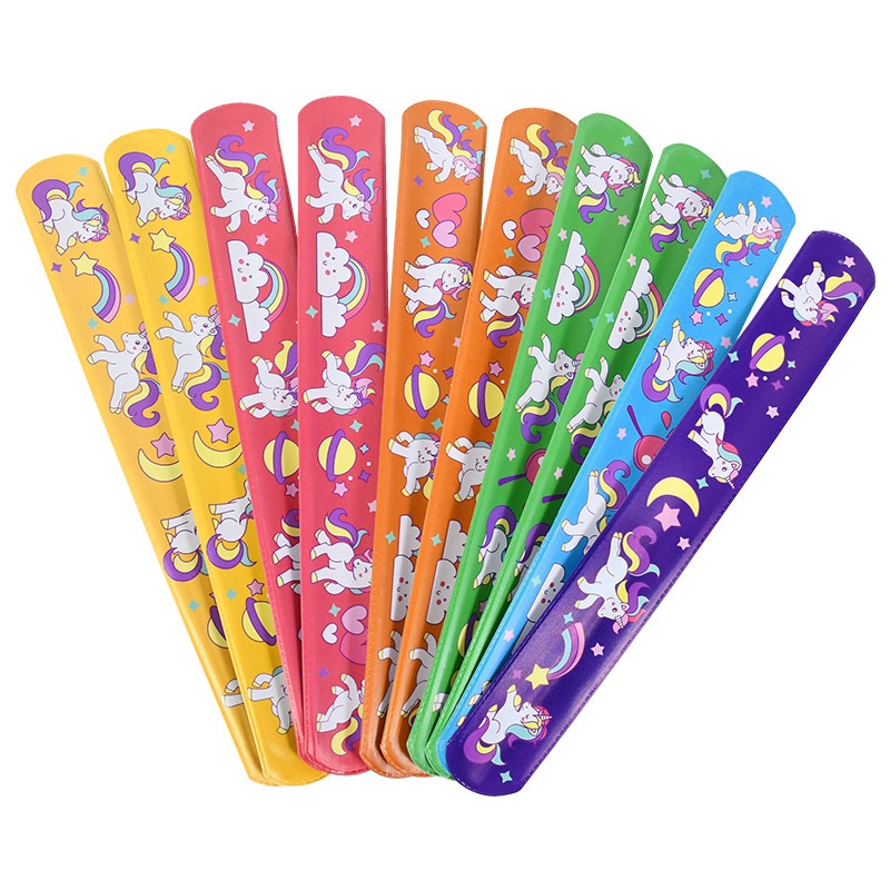 10pcs Mainan Gelang Slap Band Motif Kartun Unicorn Warna Pelangi Untuk Hadiah Anak