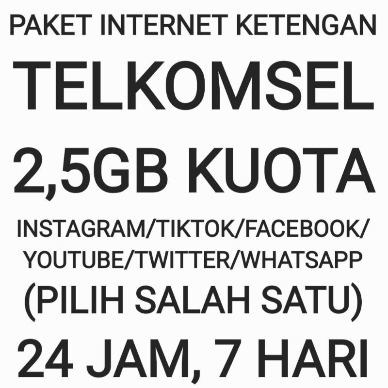 [CHAT DULU SEBELUM ORDER]Paket Internet Telkomsel Ketengan Sosmed Sosial Social Media 2,5 GB 7 Hari 