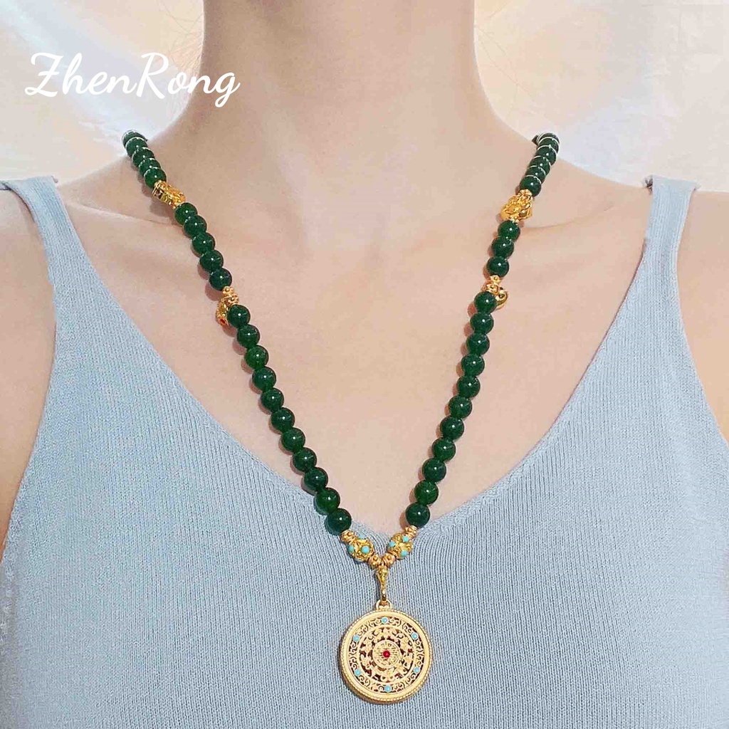 Goldkingdom Fashion Perhiasan Emas Asli Kadar 375 Bangkok Aksesoris Ready Stock French Emerald Beads Hang Tag Kalung Multi Lingkaran Gelang Wishy Hand String Necklace Woman