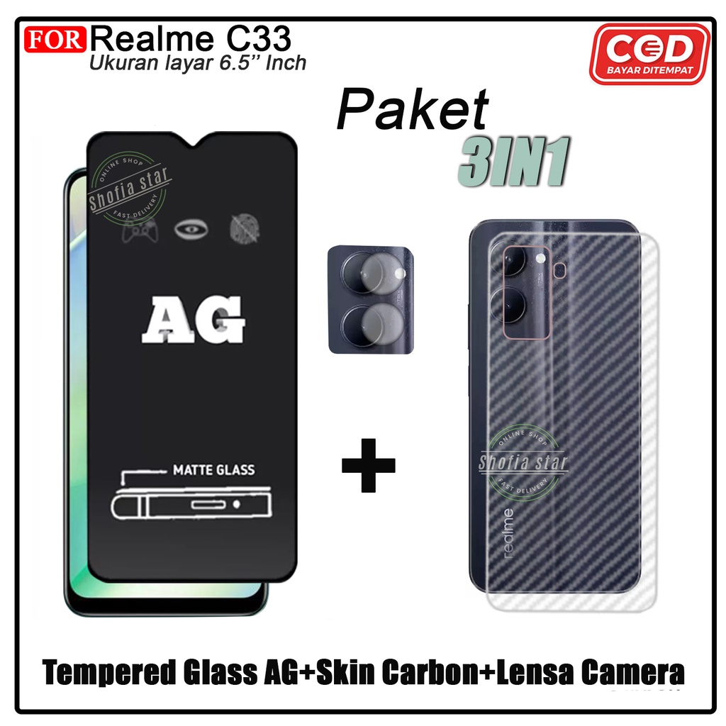 PAKET 3IN1 Tempered Glass Matte Realme C33 C55 C35 C31 10 4G NARZO 50 5G 50A PRIME 50I PRIME Anti Glare Full Cover Protect Camera