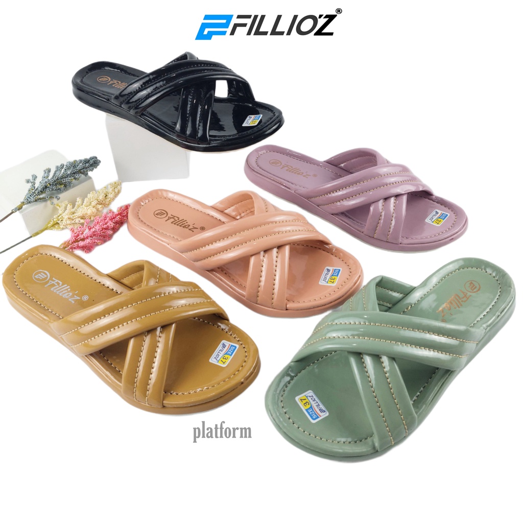 Fillioz Shela Sandal Platform Wanita Silang Glossy Elegan Original