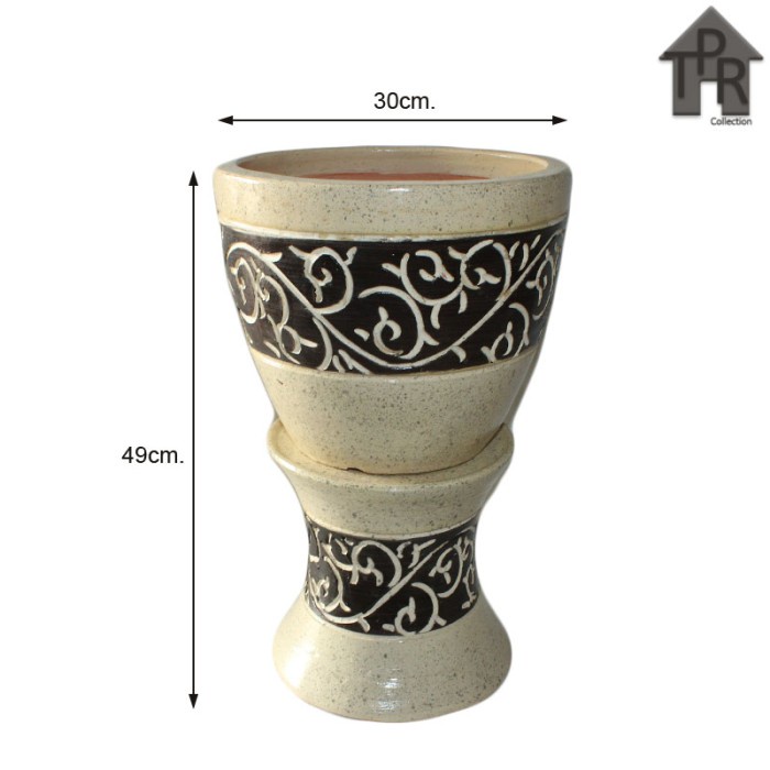 Set Pot Bunga Pot Tanah Liat Ukir Batik Borneo size No.3 - D30