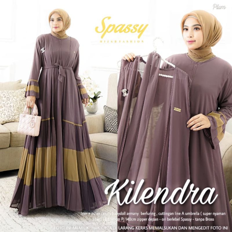 Kilendra Set Busana Muslim Wanita Terbaru Gamis Outer Set Baju Kondangan Wanita Kekinian Setelan Wanita Jumbo Ceruty Babydoll