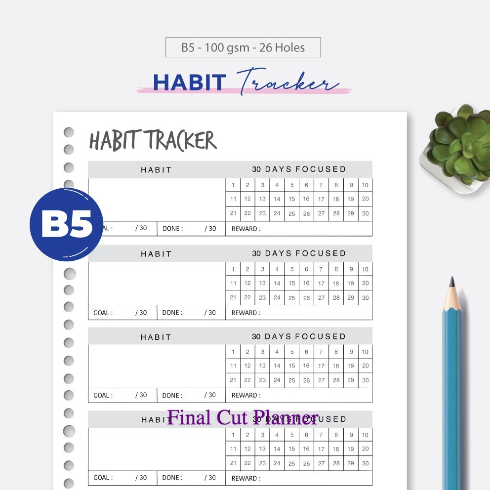 

Bukuqu Loose leaf B5 - L110 Habit Tracker - Kertas Binder - Kertas File .