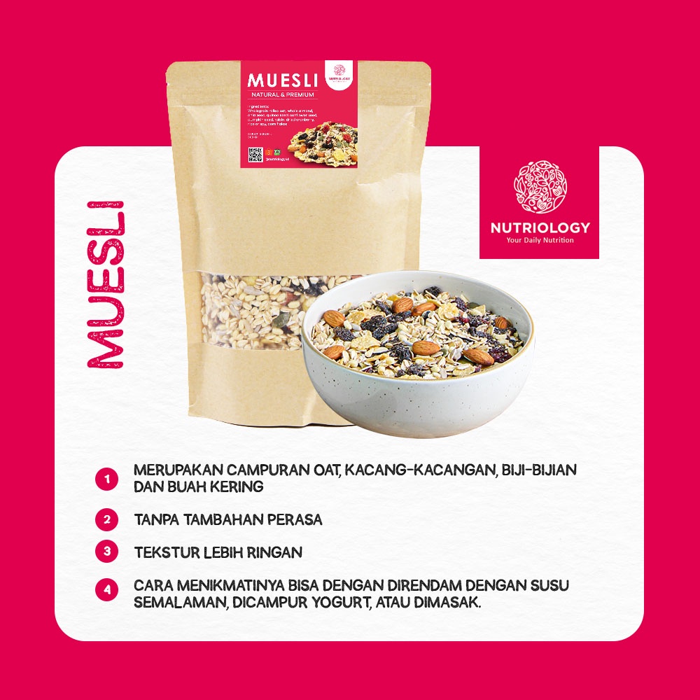 Muesli Fruit seed Nutriology 500 gr Sereal Diet Sehat Sarapan Praktis Murah Bergizi Premium Alami Oatmeal