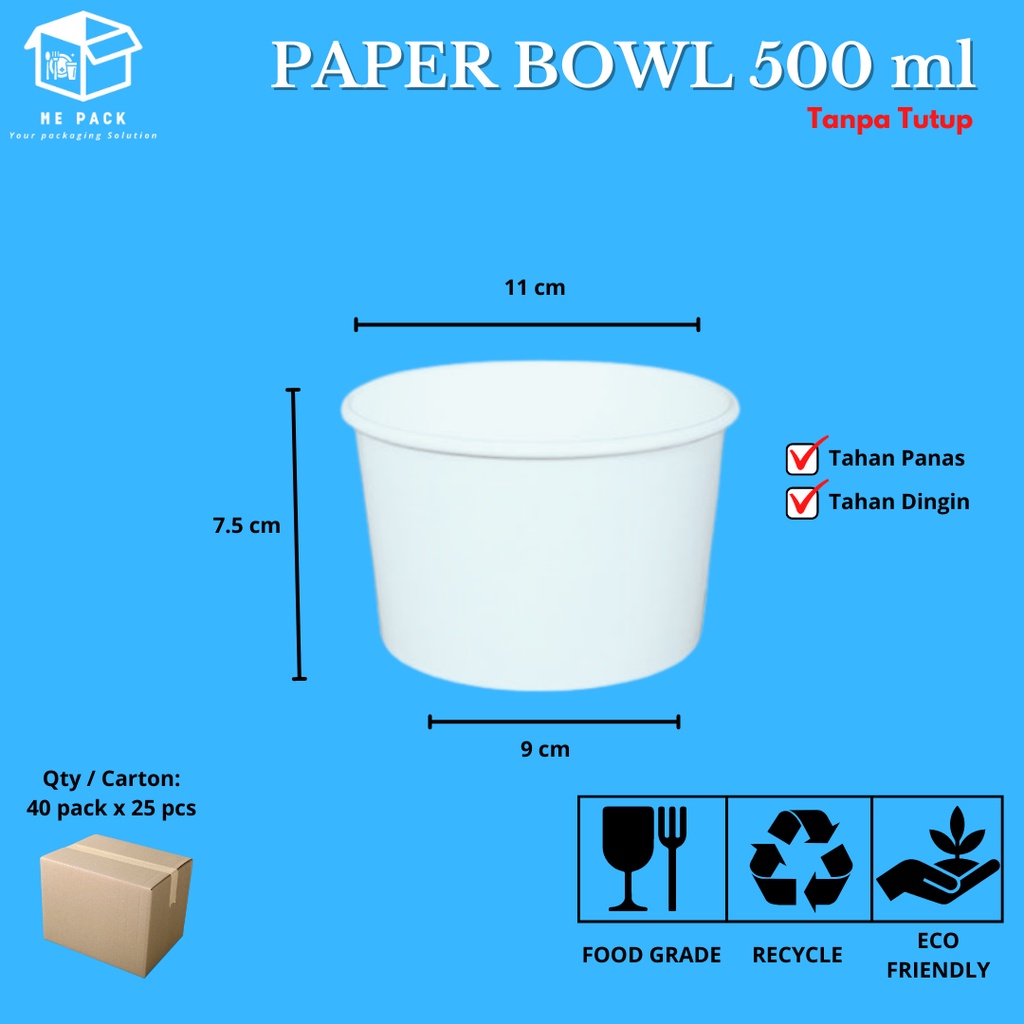 Paper Bowl/Mangkok Kertas 500 ml Tahan Panas